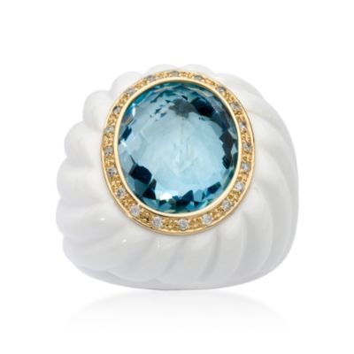 9.00 Carat Blue Topaz Ring With White Agate and Diamonds In 18kt Yellow Gold &mdash; Alt Image 1
