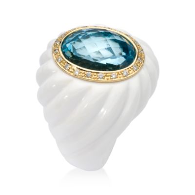 9.00 Carat Blue Topaz Ring With White Agate and Diamonds In 18kt Yellow Gold &mdash; Alt Image 2