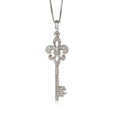 .20 ct. t.w. Diamond Fleur-De-Lis Key Necklace In Sterling Silver &mdash; Alt Image 1