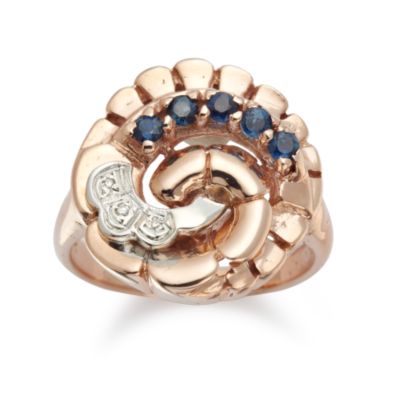 C. 1940 Vintage .25 ct. t.w. Sapphire Swirl Ring With Diamond Accents In 14kt Rose Gold. Size 8.25 &mdash; Alt Image 1