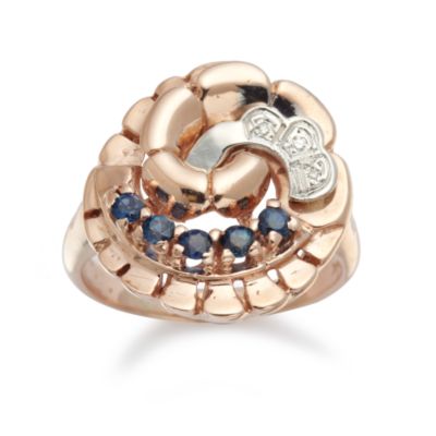 C. 1940 Vintage .25 ct. t.w. Sapphire Swirl Ring With Diamond Accents In 14kt Rose Gold. Size 8.25 &mdash; Alt Image 2