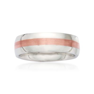 Men's 7mm Stainless and 14kt Rose Gold Wedding Ring &mdash; Alt Image 1