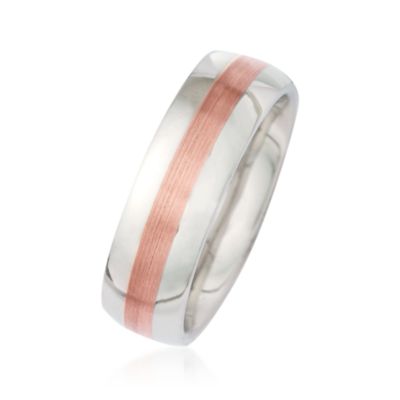 Men's 7mm Stainless and 14kt Rose Gold Wedding Ring &mdash; Alt Image 2