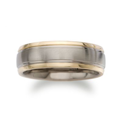 Men's 7mm Wedding Ring In Titanium and 14kt Yellow Gold &mdash; Alt Image 1