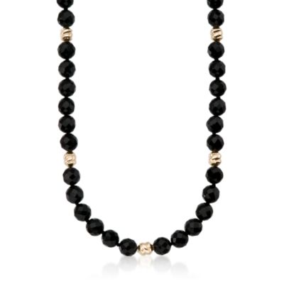 Black Agate Bead Necklace In 14kt Yellow Gold &mdash; Alt Image 1