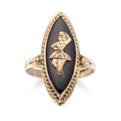 C.1960 Vintage Black Onyx Hawaiian Dancer Ring In 14kt Rose Gold.  Size 7.75 &mdash; Alt Image 1