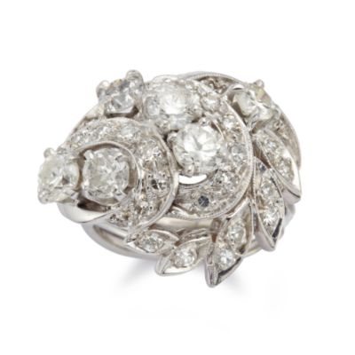 C.1960 Vintage 2.15 ct. t.w. Diamond Swirl Ring In 14kt White Gold. Size 4.5 &mdash; Alt Image 1
