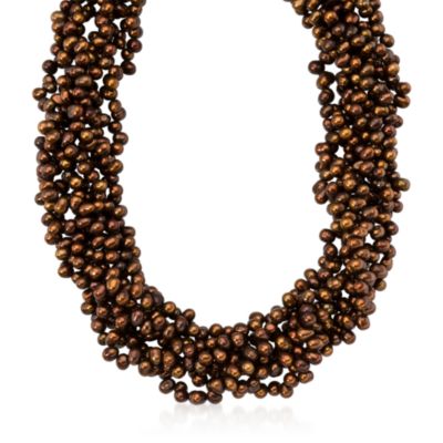 Brown Pearl Torsade Necklace in Sterling Silver &mdash; Alt Image 1