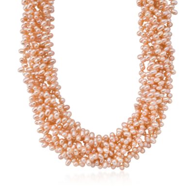 Pink Pearl Torsade Necklace in Sterling Silver &mdash; Alt Image 1