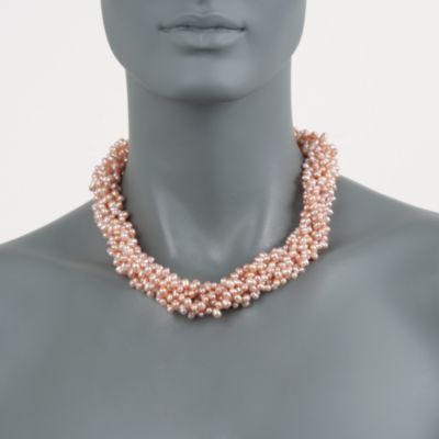 Pink Pearl Torsade Necklace in Sterling Silver &mdash; Alt Image 4
