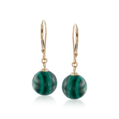 Malachite Drop Earrings In 14kt Yellow Gold &mdash; Alt Image 1