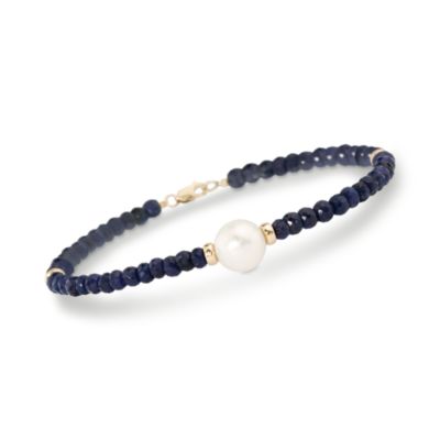 26.00 ct. t.w. Beaded Sapphire Bracelet With 10mm Cultured Pearl in 14kt Yellow Gold &mdash; Alt Image 1