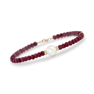 26.00 ct. t.w. Beaded Ruby Bracelet With 10mm Cultured Pearl in 14kt Yellow Gold &mdash; Alt Image 1