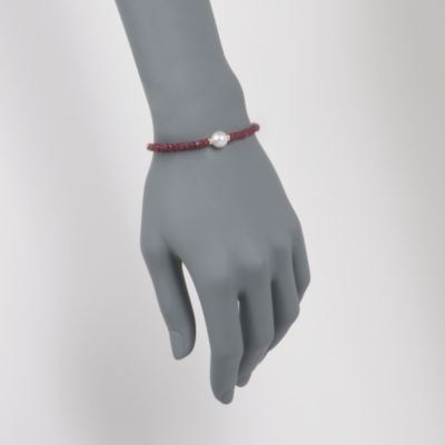 26.00 ct. t.w. Beaded Ruby Bracelet With 10mm Cultured Pearl in 14kt Yellow Gold &mdash; Alt Image 2