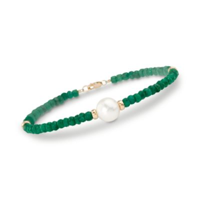 26.00 ct. t.w. Beaded Emerald Bracelet With 10mm Cultured Pearl In 14kt Yellow Gold &mdash; Alt Image 1