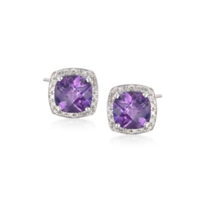 3.30 ct. t.w. Amethyst and Diamond Post Earrings in 14kt White Gold &mdash; Alt Image 1