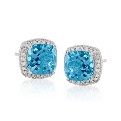 3.30 ct. t.w. Blue Topaz and Diamond Post Earrings in 14kt White Gold &mdash; Alt Image 1