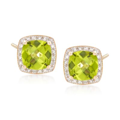 3.25 ct. t.w. Peridot and Pave Diamond Earrings in 14kt Yellow Gold &mdash; Alt Image 1