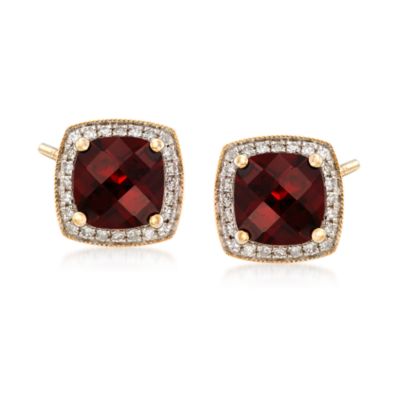 Garnet and Diamond Earrings in 14kt Yellow Gold &mdash; Alt Image 1