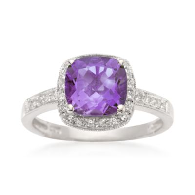 2.05 Carat Cushion-Cut Amethyst and Diamond Ring in 14kt White Gold &mdash; Alt Image 1