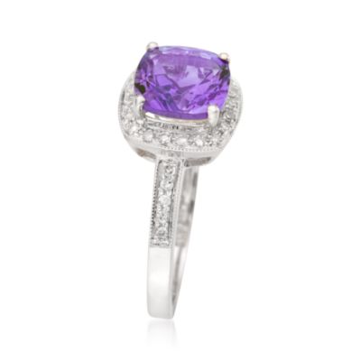 2.05 Carat Cushion-Cut Amethyst and Diamond Ring in 14kt White Gold &mdash; Alt Image 3