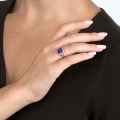 2.05 Carat Cushion-Cut Amethyst and Diamond Ring in 14kt White Gold &mdash; Alt Image 4
