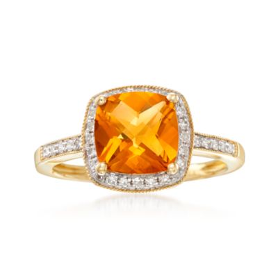 2.00 Carat Cushion-Cut Citrine and Diamond Ring in 14kt Yellow Gold &mdash; Alt Image 1