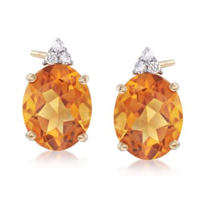 4.95 ct. t.w. Citrine and .12 ct. t.w. Diamond Earrings in 14kt Yellow Gold &mdash; Alt Image 1