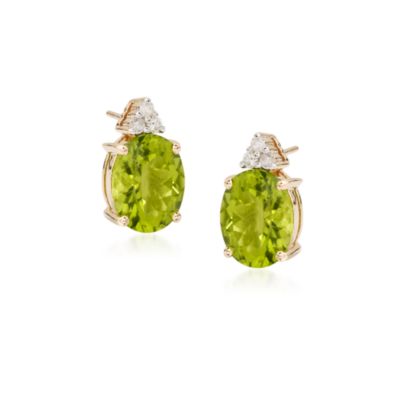 5.55 ct. t.w. Oval Peridot Diamond Post Earrings in 14kt Yellow Gold &mdash; Alt Image 1