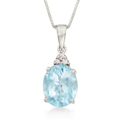 2.35 Carat Aquamarine Pendant Necklace With Diamond Accents In 14kt White Gold. 18" &mdash; Alt Image 1