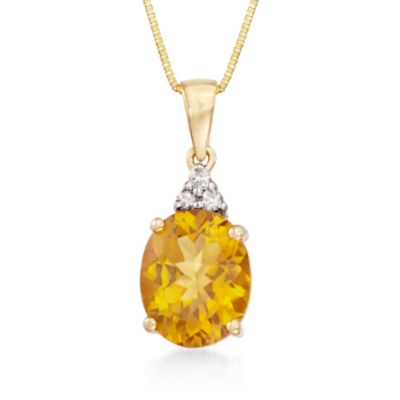 2.20 Carat Citrine Pendant Necklace With Diamonds In  14kt Yellow Gold. 18&amp;quot;