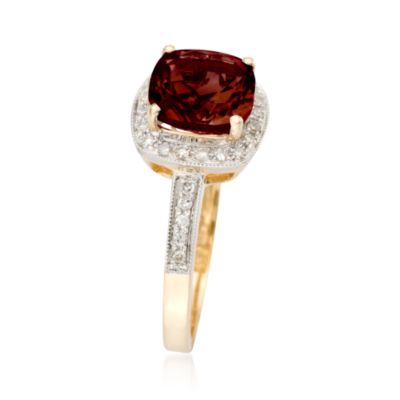 2.25 Carat Cushion-Cut Garnet and Diamond Ring in 14kt Yellow Gold &mdash; Alt Image 3