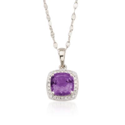 1.65 Carat. Amethyst and Diamond Accent Necklace in 14kt White Gold. 18". 18" &mdash; Alt Image 1