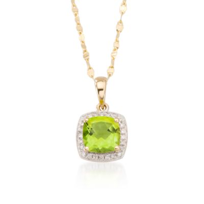 1.50 Carat Peridot Necklace With Diamond Accents in 14kt Yellow Gold. 18" &mdash; Alt Image 1