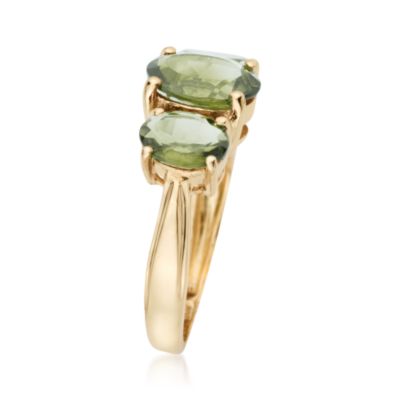 2.85 ct. t.w. Oval Peridot 3-Stone Ring in 14kt Yellow Gold &mdash; Alt Image 2