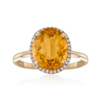 4.20 Carat Oval Citrine and Diamond Ring in 14kt Yellow Gold &mdash; Alt Image 1