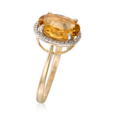 4.20 Carat Oval Citrine and Diamond Ring in 14kt Yellow Gold &mdash; Alt Image 3