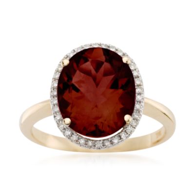 5.25 Carat Oval Garnet and Diamond Ring in 14kt Yellow Gold &mdash; Alt Image 1