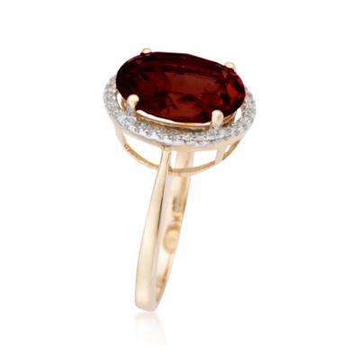 5.25 Carat Oval Garnet and Diamond Ring in 14kt Yellow Gold &mdash; Alt Image 3