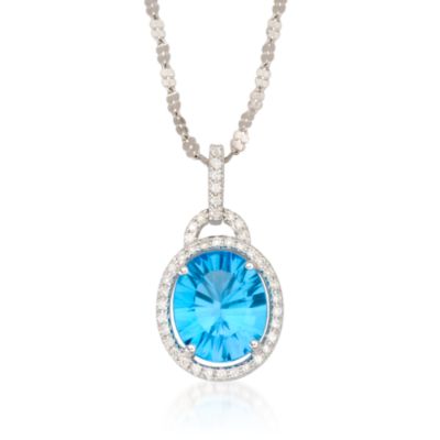 5.00 Carat Topaz Necklace With Diamonds In 14kt White Gold. 18" &mdash; Alt Image 1