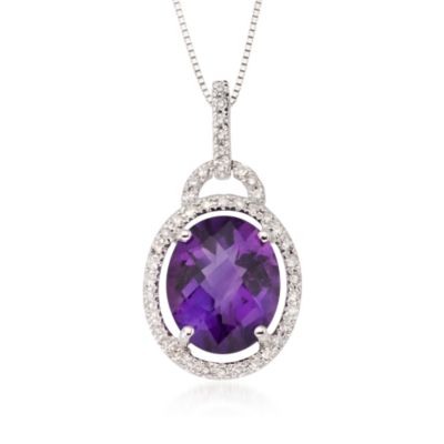 4.10 Carat Amethyst and .20 ct. t.w. Diamond Pendant Necklace in 14kt White Gold. 18" &mdash; Alt Image 1