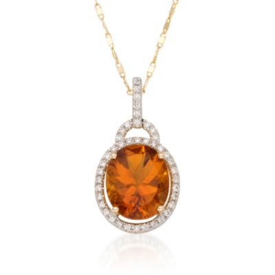 4.10 Carat Citrine Necklace With Diamonds In 14kt Yellow Gold. 18" &mdash; Alt Image 1