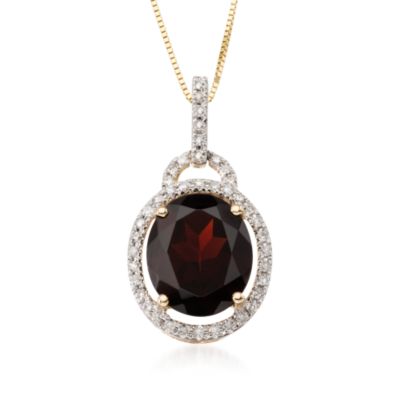 5.00 Carat Oval Garnet and Diamond Pendant With 14kt Yellow Gold Necklace. 18" &mdash; Alt Image 1