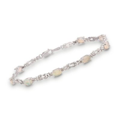 Opal and .15 ct. t.w. Diamond Bracelet in 14kt White Gold. 7" &mdash; Alt Image 1