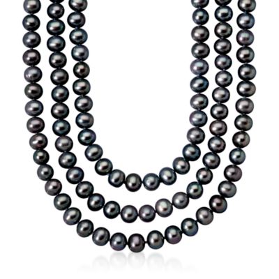 8-8.5mm Endless Black Cultured Pearl Necklace. 80" &mdash; Alt Image 1