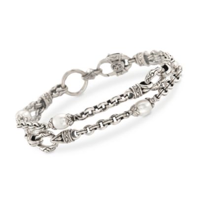 Scott Kay 6-6.5mm Cultured Pearl Link Bracelet in Sterling Silver. 7.5" &mdash; Alt Image 1