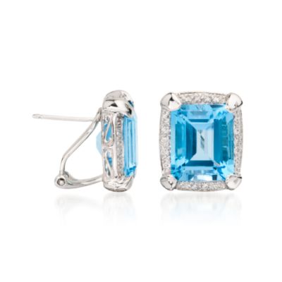 10.55 ct. t.w. Blue Topaz Earrings With Diamonds in Sterling Silver   &mdash; Alt Image 2