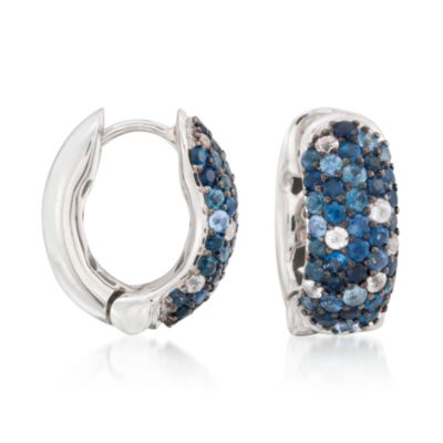 1.75 ct. t.w. Blue and White Sapphire Hoop Earrings in Sterling Silver &mdash; Alt Image 1