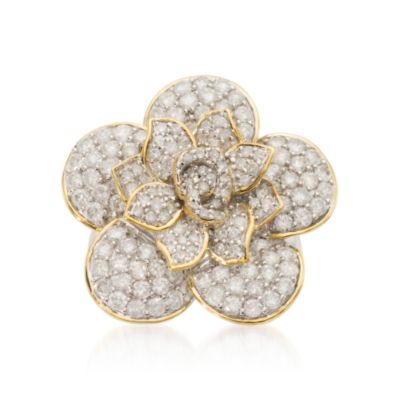 Diamond Two-Tone Flower Ring In 14kt Two-Tone Gold :  flower cocktail gold diamond