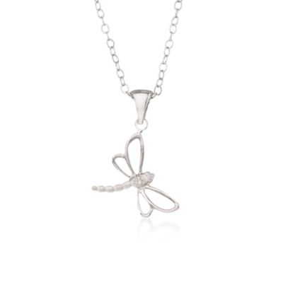 Child's Sterling Silver and Diamond Dragonfly Necklace. 14" &mdash; Alt Image 1